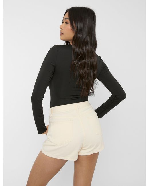 Public Desire Black High Waist Diamante Embellished Shorts Cream