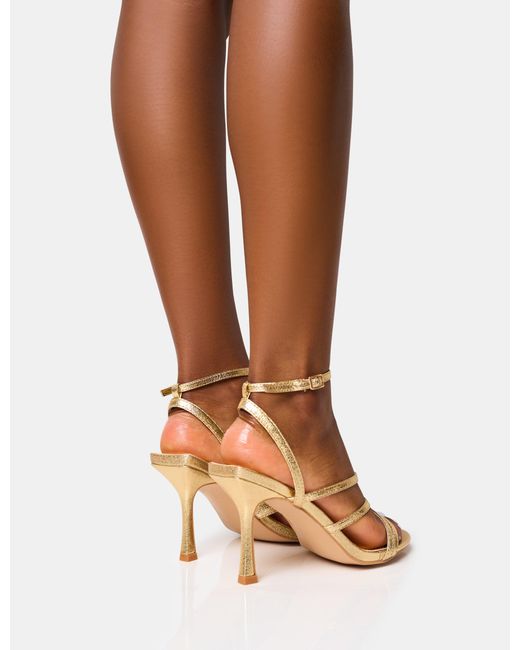 Public Desire Brown Free Spirit Wide Fit Gold Strappy Round Toe Mid Heels