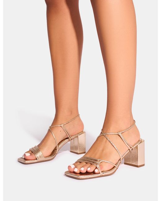 Public Desire White Taryn Gold Knotted Upper Block Heel Sandals