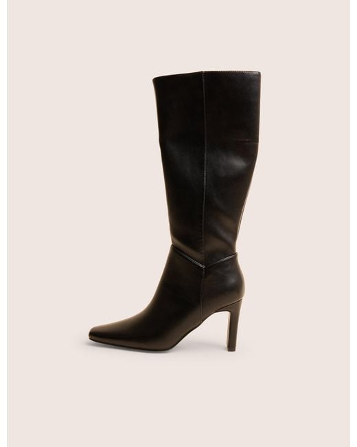 Public Desire Pose Black Pu Zip Up Knee High Slim Block Heeled Boots