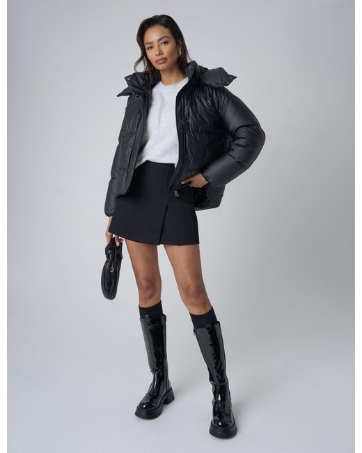 Public Desire Hooded Puffer Coat Black