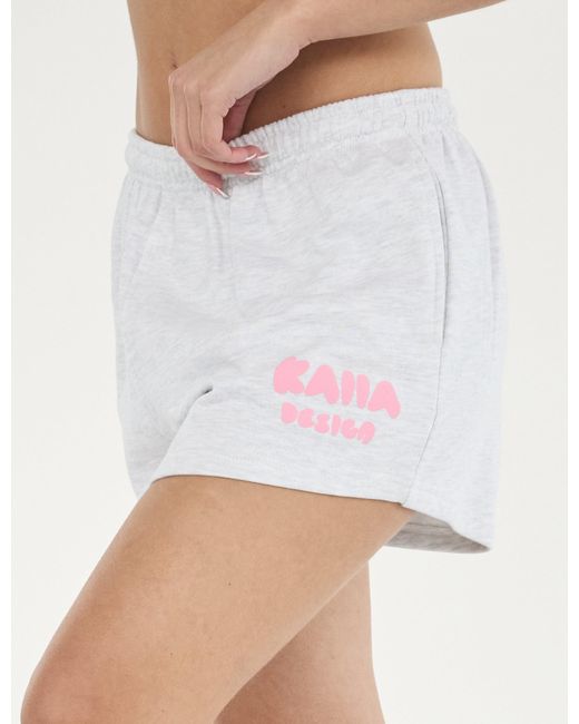 Public Desire Natural Kaiia Design Bubble Logo Sweat Shorts Lt Grey Marl & Pink