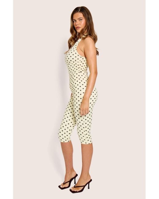Public Desire Natural Halterneck Luxe Slinky Polka Dot Capri Jumpsuit Yellow And Brown