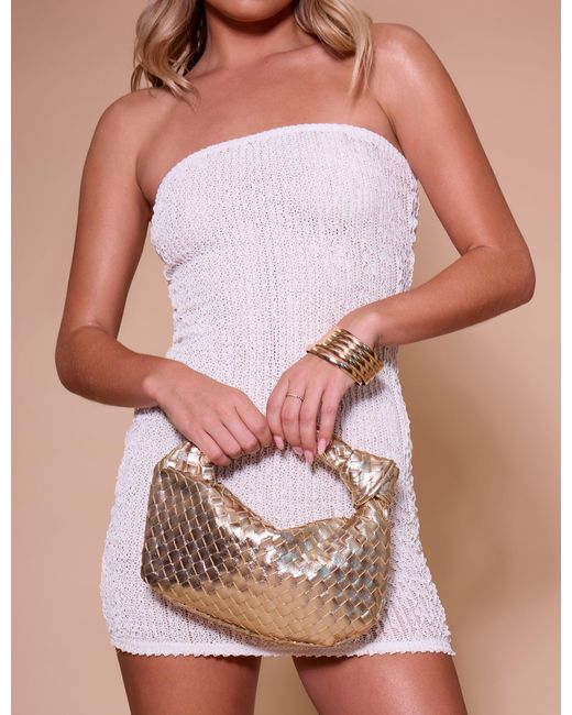 Public Desire White Textured Bandeau Mini Dress Cream