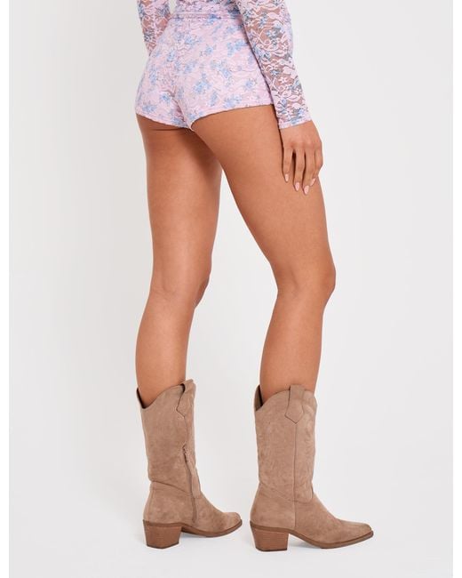 Public Desire Floral Lace Hot Pant Micro Shorts Pink