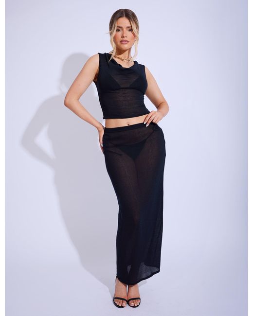Public Desire Blue Fine Knit Draped Cowl Neck Top Co-ord Black