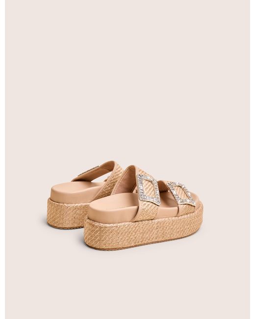 Public Desire White Bettie Natural Rattan Diamante Buckle Detail Flatform Slider Sandals