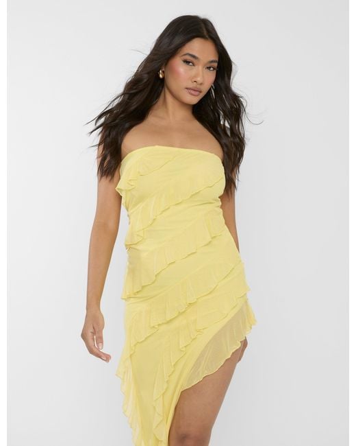 Public Desire Multicolor Frill Detail Asymmetric Midaxi Dress Yellow