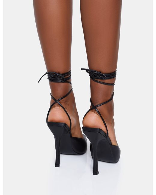 Public Desire Multicolor Verity Black Pu Slingback Lace Up Pointed Court Stiletto Heels