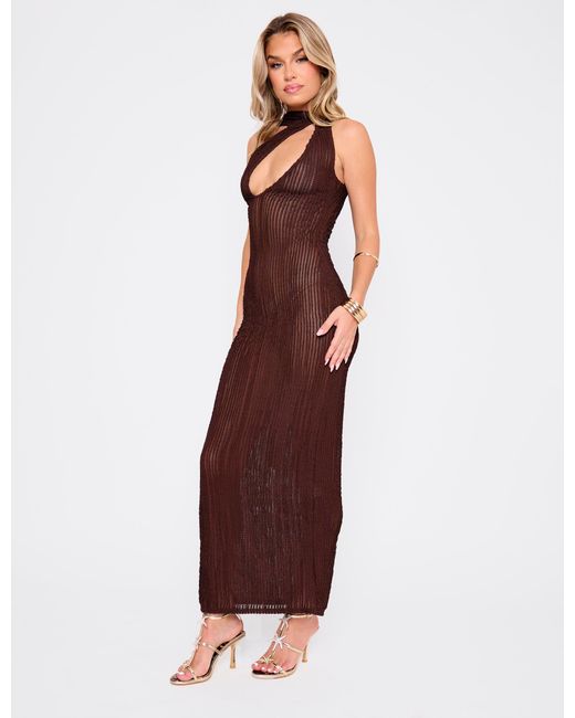 Public Desire Textured Scarf Detail Cut Out Maxi Dress Chocolate
