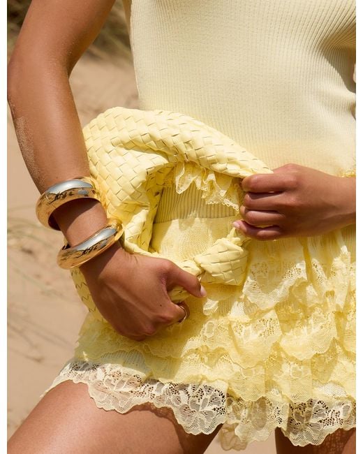 Public Desire Natural Tiered Lace Frilly Mini Skirt Yellow