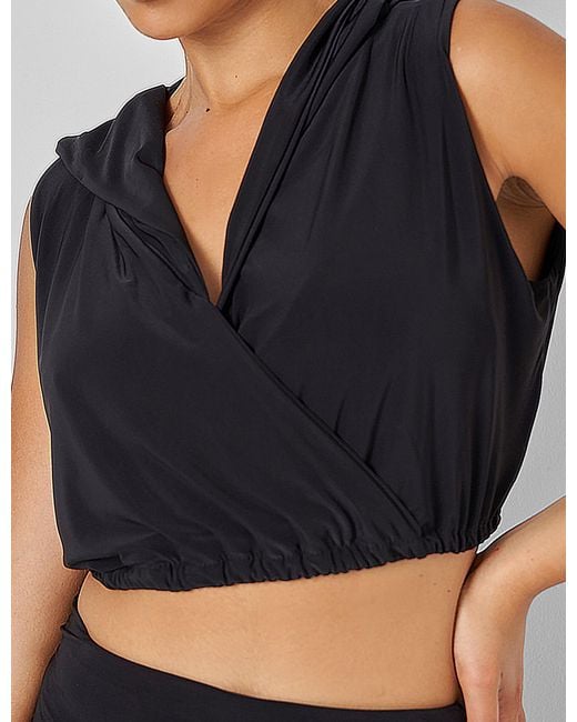 Public Desire Sleeveless Wrap Front Top With Hood Black