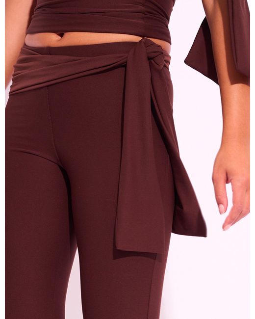 Public Desire Red Knot Detail Tie Side Luxe Slinky Capri Pants Chocolate
