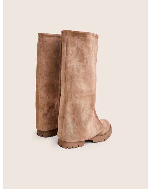 Public Desire Natural Dusty Beige Chunky Sole Faux Suede Fold Over Boots