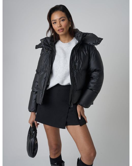 Public Desire Hooded Puffer Coat Black
