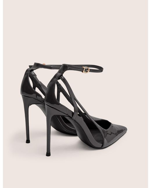 Public Desire Natural Allegedly Black Patent Cut Out Detail Ankle Strap Court Shoes