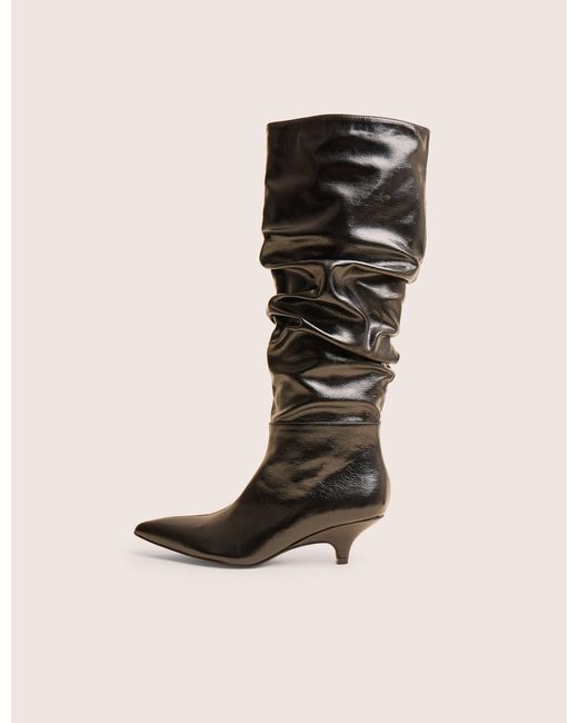 Public Desire La Dolce Vita Black Ruched Kitten Heel Knee High Boots