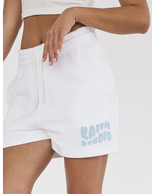Public Desire Natural Kaiia Studio Bubble Logo Sweat Shorts White & Blue