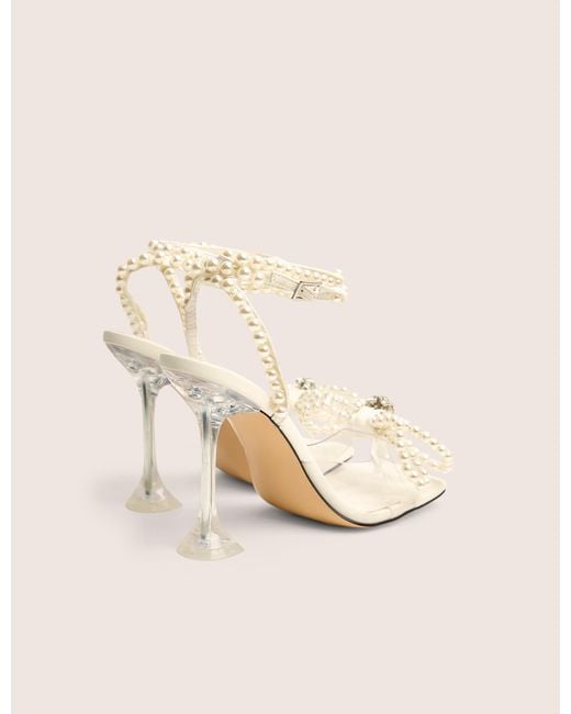 Public Desire Brown Glimmer White Wrap Around Pearl Detail Bow Square Toe Cake Stand Heels