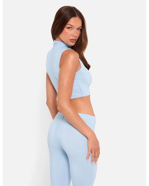 Public Desire White Hotfix High Waist Luxe Slinky Capri Pants Blue