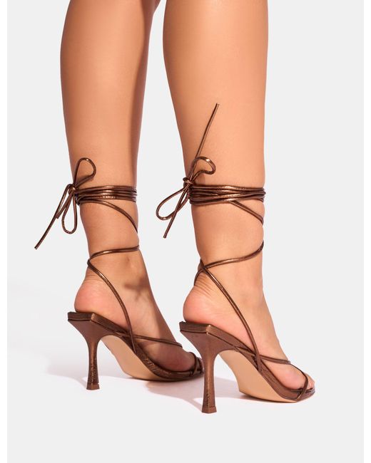 Public Desire White Cameron Bronze Metallic Strappy Toe Post Mid Heels