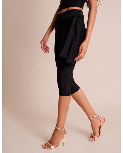 Public Desire Blue Knot Detail Tie Side Luxe Slinky Capri Pants Black