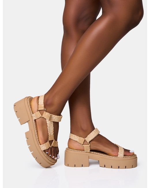 Public Desire Brown Hazard Natural Raffia Chunky Dad Sandals