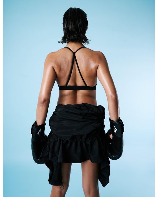 Public Desire Blue Cross Over Back Detail Sports Bra Black