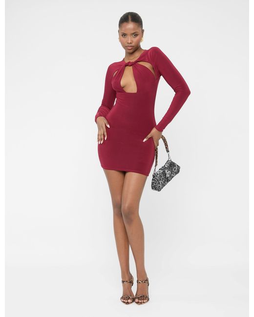 Public Desire Red Twist Detail Plunge Mini Dress Burgundy