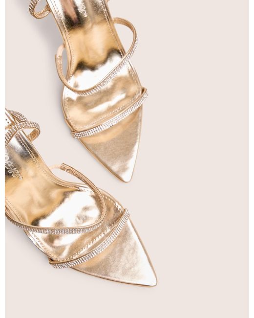 Public Desire Natural Seductive Gold Mirror Pu Diamante Strap Pointed Toe Stiletto High Heels