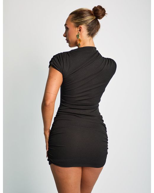 Public Desire Slit Detail Cap Sleeve Mini Dress Black