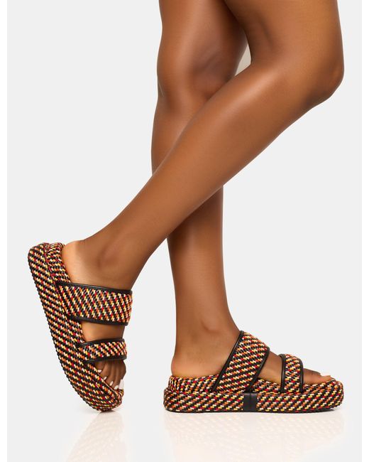 Public Desire Brown Cierra Multi Double Strap Patterned Platform Sandal