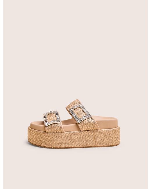 Public Desire White Bettie Natural Rattan Diamante Buckle Detail Flatform Slider Sandals