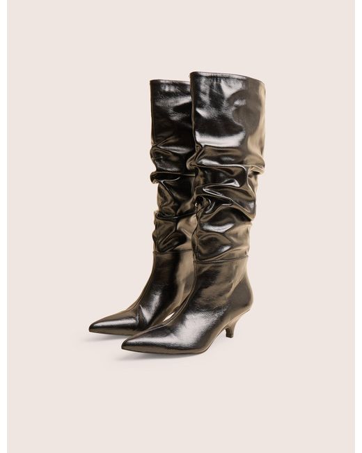 Public Desire La Dolce Vita Black Ruched Kitten Heel Knee High Boots