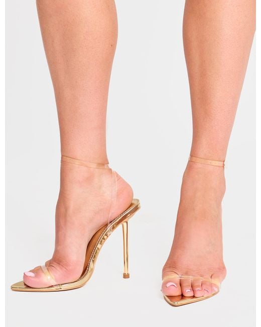 Public Desire Pink Legacy Perspex Mirror Gold Clear Barely There Stiletto High Heels