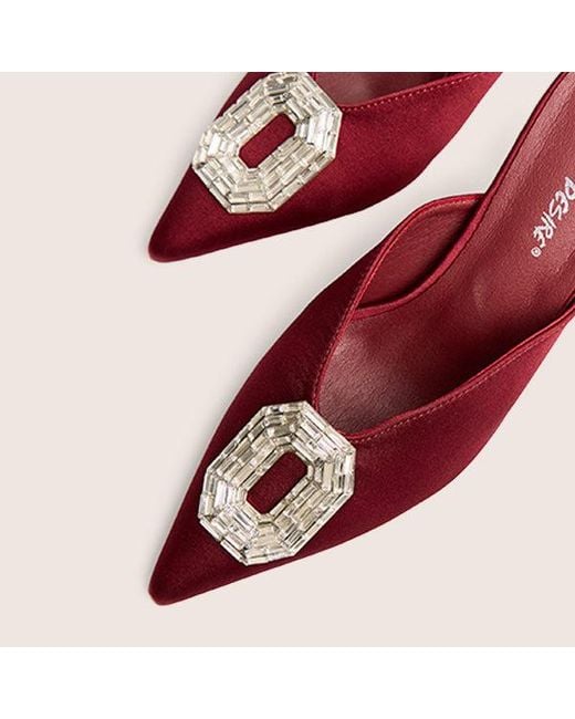 Public Desire Pink Classique Burgundy Broach Embellishment Mid Heels Mule