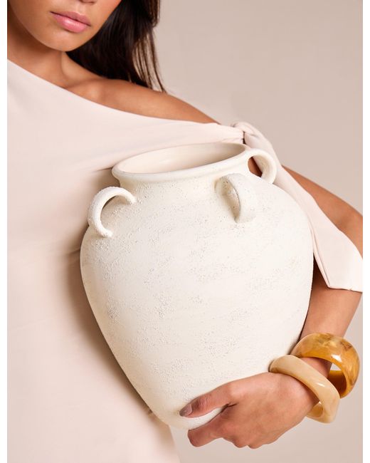 Public Desire Natural Knot Detail Asymmetric One Shoulder Luxe Slinky Maxi Dress Stone