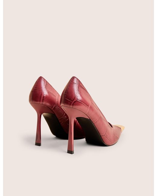 Public Desire Pink Rotate Burgundy Croc Gold Toe Detail Court High Heels