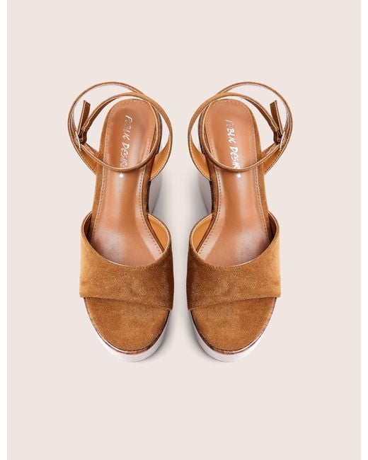 Public Desire Natural Aluna Tan Faux Suede Wooden Wedge Heels