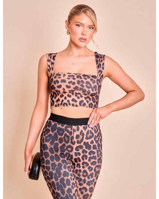 Public Desire Brown Square Neck Luxe Slinky Bralet Top Leopard