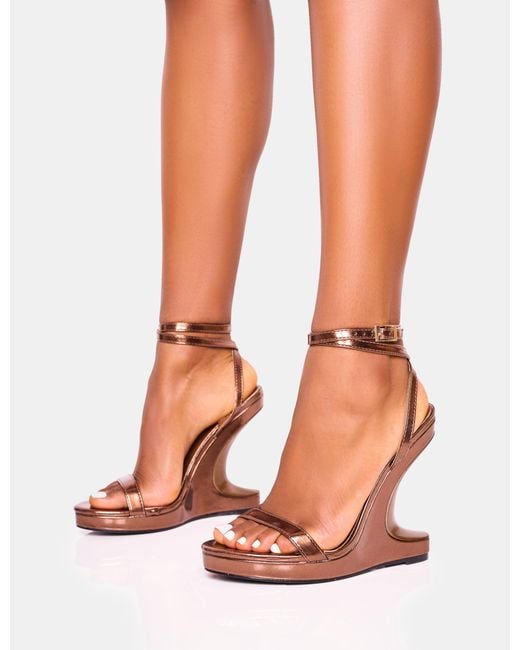 Public Desire Multicolor A-list Bronze Barely There Wrap Around Platform Cut Out Wedge Heels