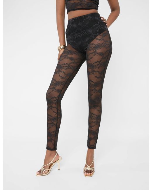 Public Desire Red Lace High Waist Leggings Black