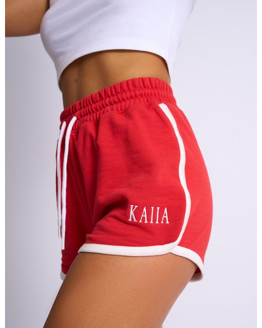Public Desire Kaiia Paris Contrast Trim Runner Sweat Shorts Red
