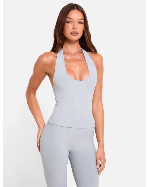 Public Desire White Halterneck Luxe Slinky Top Grey Marl