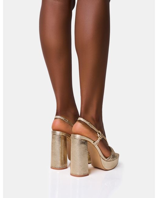 Public Desire Brown Kenya Gold Wide Fit Knot Front Platform Heels