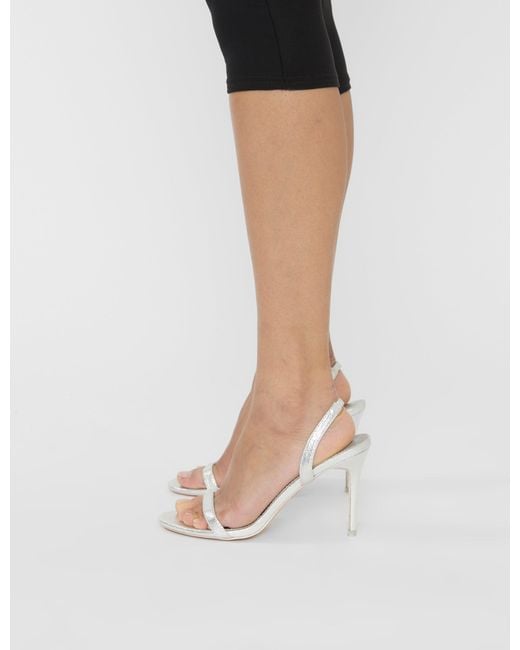 Public Desire Blue Barely Silver Cracked Round Toe Slingback Stiletto Heels