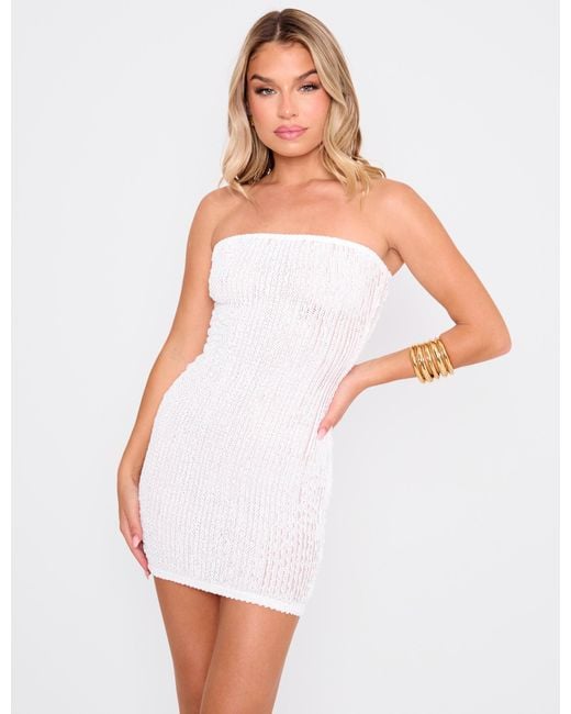 Public Desire White Textured Bandeau Mini Dress Cream