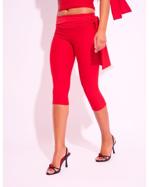 Public Desire Knot Detail Tie Side Luxe Slinky Capri Pants Red