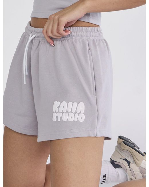 Public Desire White Kaiia Studio Bubble Logo Sweat Shorts Light Grey