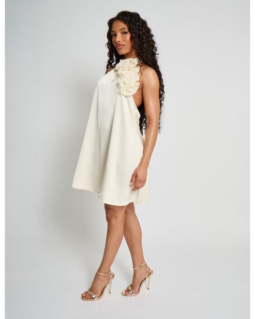 Public Desire White Satin Swing Dress With Corsage Ivory
